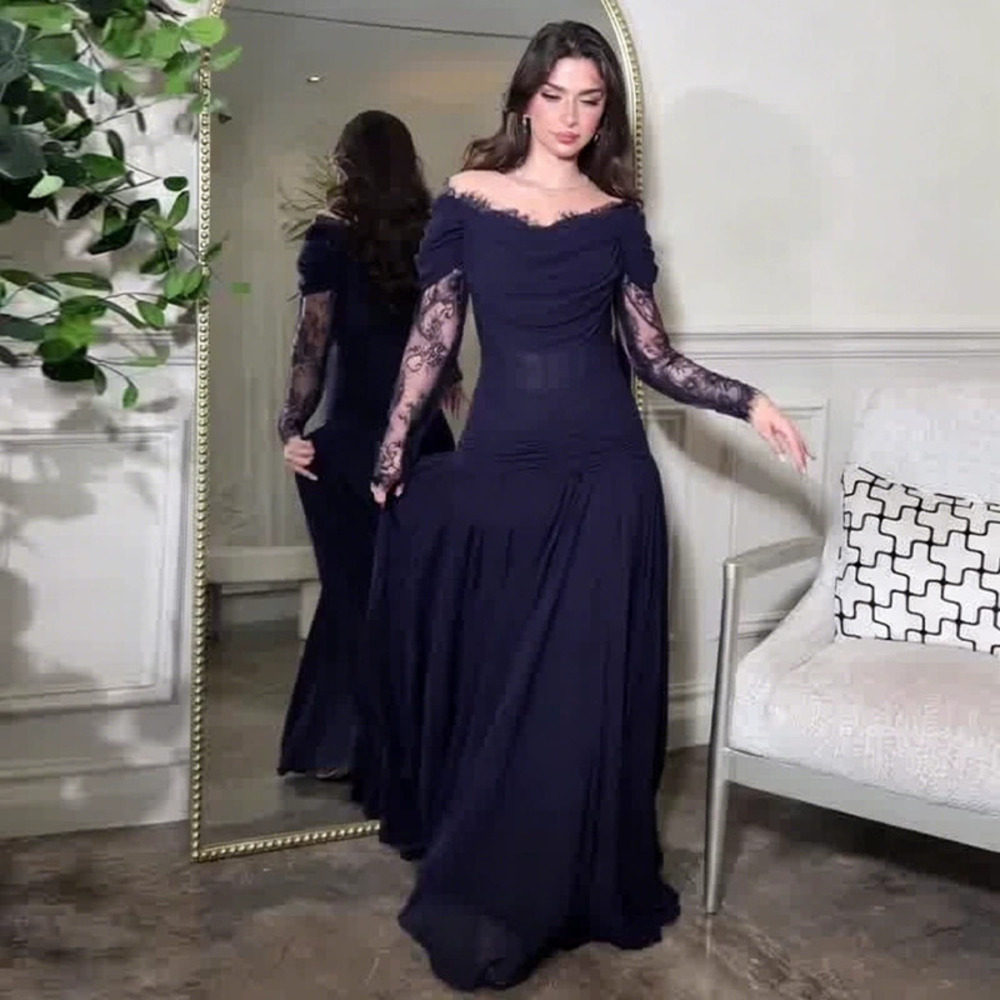 Forever 21 Navy Blue Off-Shoulder Lace Panel Elegant Maxi Dress